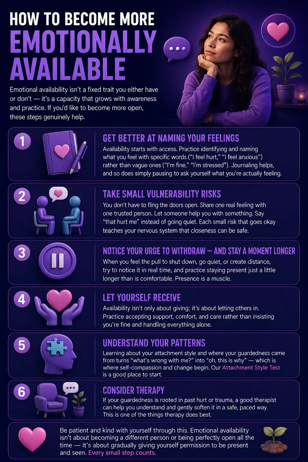 How to become more emotionally available, with practical steps for opening up, building trust, and accepting support