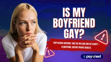 an image of a woman worried with a label is my boyfriend gay? Instant and private results.