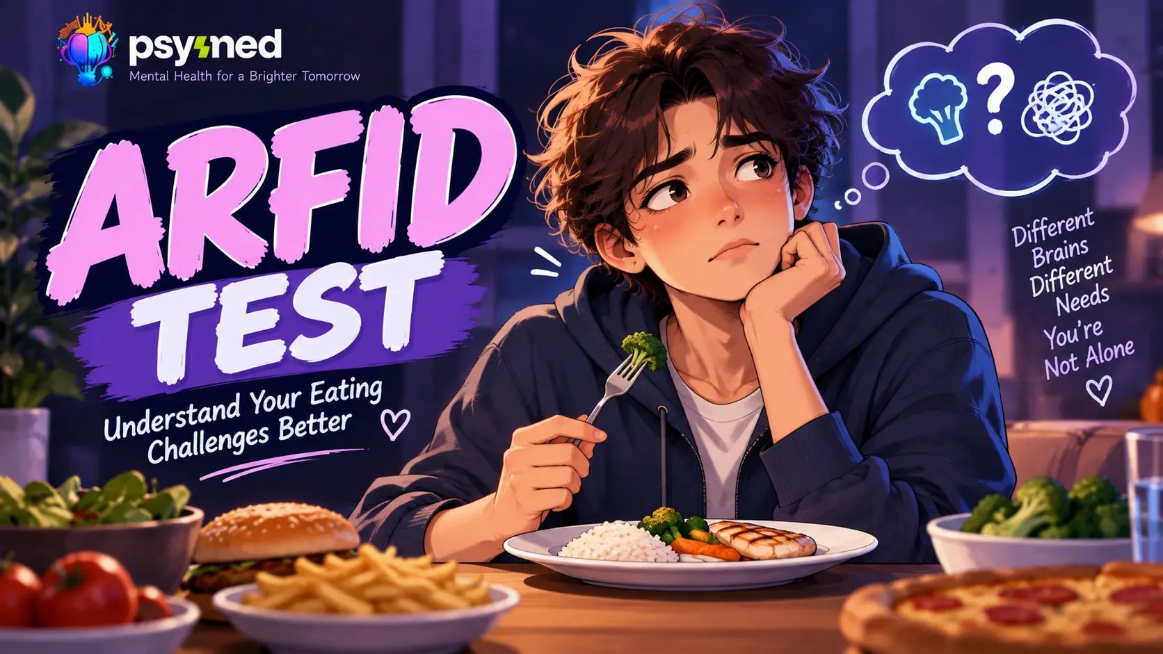 ARFID Test illustration showing a person struggling with food choices and eating challenges